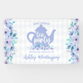 Tea Party Paarse Waterverf Baby shower Spandoek (Horizontaal)