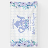 Tea Party Paarse Waterverf Baby shower Spandoek (Verticaal)