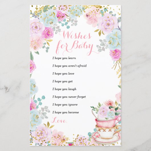 Tea Party pasta Flowers wenst Baby (Voorkant)