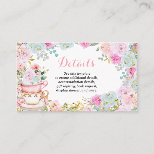 Tea Party Pastel Bloemendouche Details Kaart (Voorkant)