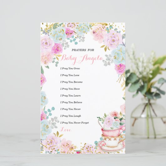 Tea Party Pastel Floral Prayers for Baby (Staand voorkant)