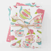 Tea Party Pastel Gift Wrapping Paper Set (In situ)