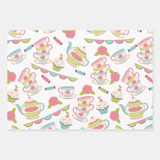 Tea Party Pastel Gift Wrapping Paper Set (Voorkant)