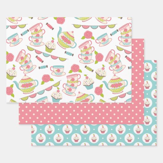 Tea Party Pastel Gift Wrapping Paper Set (Set)