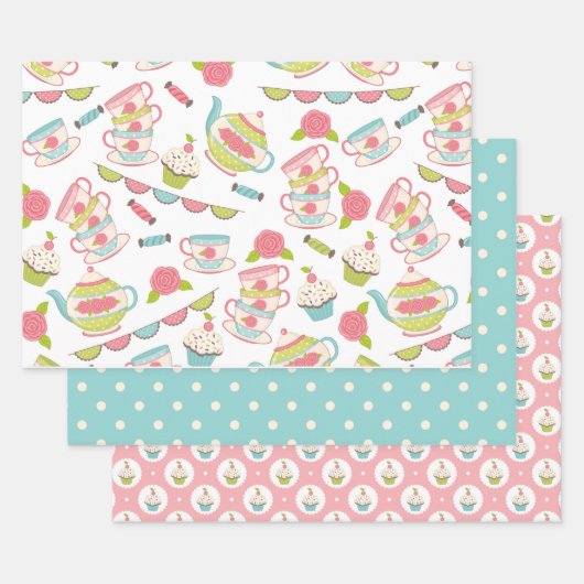 Tea Party Pastel Gift Wrapping Paper Set (Set)