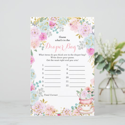 Tea Party Pastel raad wat er in de luier zak zit (Staand voorkant)