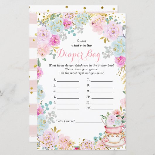 Tea Party Pastel raad wat er in de luier zak zit (Voorkant / Achterkant)