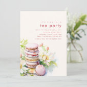 Tea Party Patisserie Uitnodiging met Macarons (Staand voorkant)