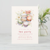 Tea Party Patisserie Uitnodiging met Macarons (Staand voorkant)