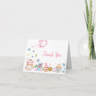 Tea Party Pink Floral Birthday Bedankkaart