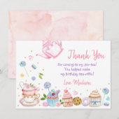 Tea Party Pink Floral Birthday Dank je Bedankkaart (Voorkant / Achterkant)