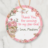 Tea Party Pink Gold Floral Birthday Bedankjes Labels (Voorkant)
