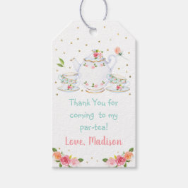 Tea Party Pink Gold Floral Birthday Cadeaulabel