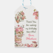 Tea Party Pink Gold Floral Birthday Hartelijk dank Cadeaulabel (Achterkant)