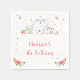 Tea Party Pink Gold Floral Birthday Servet