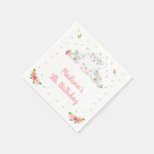 Tea Party Pink Gold Floral Birthday Servet (Hoek)