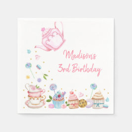 Tea Party Pink Gold Floral Birthday Servet