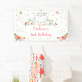 Tea Party Pink Gold Floral Birthday Spandoek (Insitu)