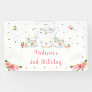 Tea Party Pink Gold Floral Birthday Spandoek