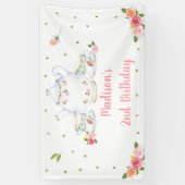 Tea Party Pink Gold Floral Birthday Spandoek (Verticaal)
