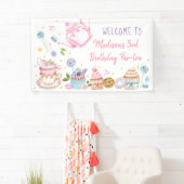Tea Party Pink Gold Floral Birthday Spandoek (Insitu)