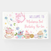 Tea Party Pink Gold Floral Birthday Spandoek (Horizontaal)