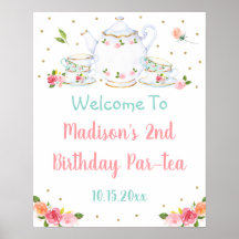 Tea Party Pink Gold Floral Birthday Welkom