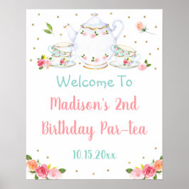 Tea Party Pink Gold Floral Birthday Welkom Poster