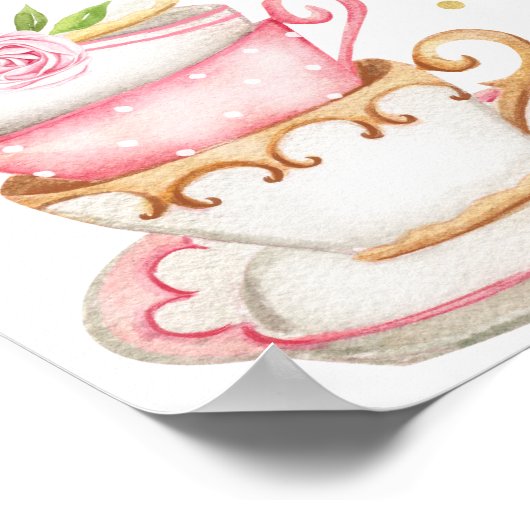 Tea Party Pink Gold Floral Birthday Welkom Poster (Hoek)