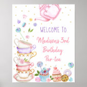 Tea Party Pink Gold Floral Birthday Welkom Poster (Voorkant)