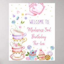 Tea Party Pink Gold Floral Birthday Welkom Poster