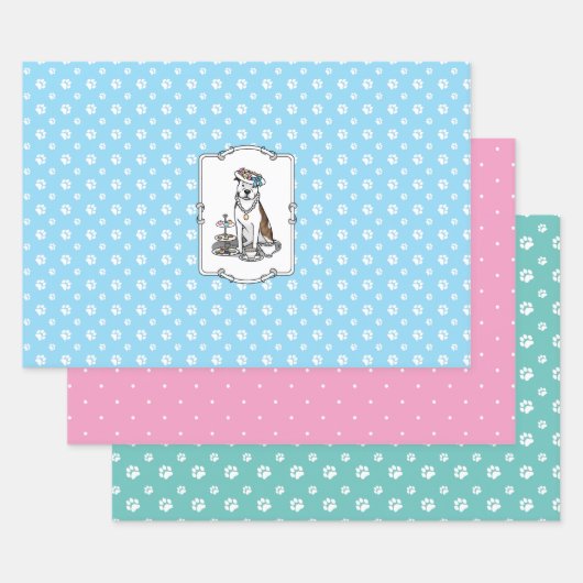 Tea Party Pit Bull (lt brindle white 3) Inpakpapier Vel (Set)