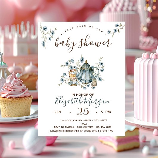 Tea Party Polka Dots Baby shower Kaart