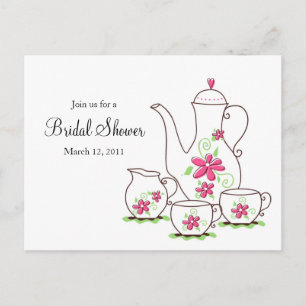 Tea Party, Post Card Invitations, Roze Bloemen Uitnodiging Briefkaart