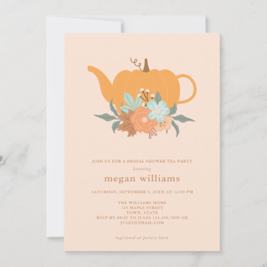 Tea Party Pumpkin Bridal Shower Invitation Kaart (Voorkant)