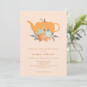 Tea Party Pumpkin Bridal Shower Invitation Kaart (Staand voorkant)