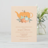 Tea Party Pumpkin Bridal Shower Invitation Kaart (Staand voorkant)