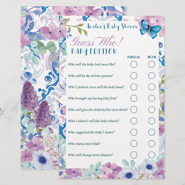 Tea party Raad wie baby editie Baby shower games (Voorkant / Achterkant)