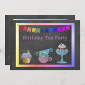 TEA PARTY RAINBOW BIRTHDAY PARTY KAART (Voorkant / Achterkant)
