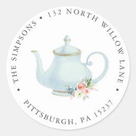 Tea Party Return Address Classic Round Sticker