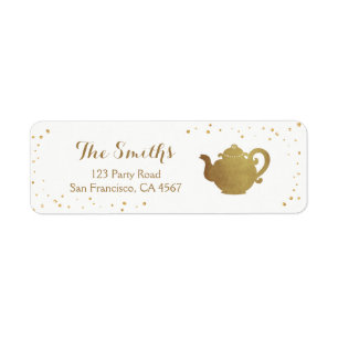 Tea party Return Address Label Teapot gold Bridal