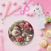  Tea Party Rode Rose Theepot Papieren Bordje (Feest)