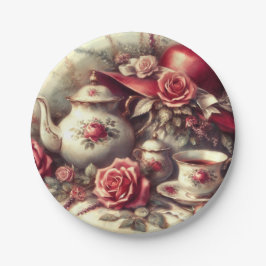  Tea Party Rode Rose Theepot Papieren Bordje