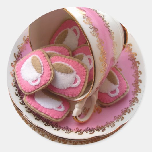 Tea Party. Ronde Sticker (Voorkant)