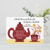 Tea Party rood en geel Vrijgezellenfeest Kaart (Staand voorkant)