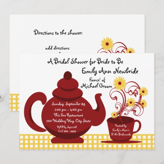 Tea Party rood en geel Vrijgezellenfeest Kaart (Voorkant / Achterkant)