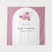 Tea Party Roze Achtergrond Baby shower Photo Booth Wandkleed (Voorkant)
