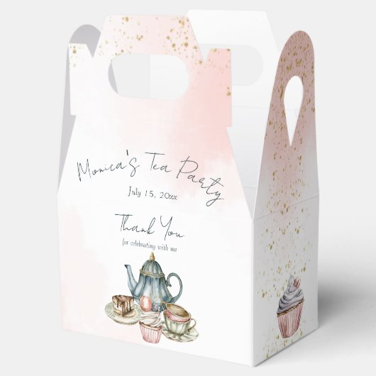 Tea party roze blauwe verjaardag bedankt bedankdoosjes (Geopend)