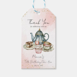 Tea party roze blauwe verjaardag bedankt cadeaulabel