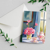Tea Party Roze Bloem Schilderij Bloemen Briefkaart